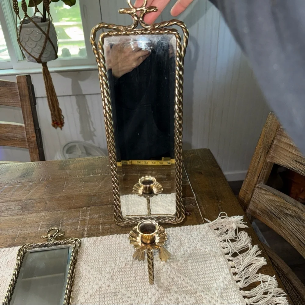 VTG Homco Gold Rope-Trim Wall Mirrors with Candle Sconces - Pair